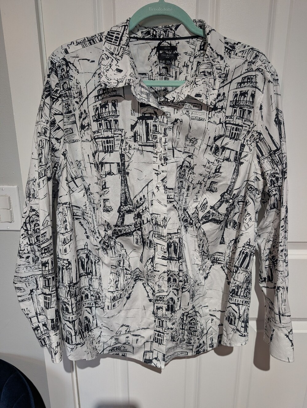 Talbots 20w Black White Toile Button Down Top